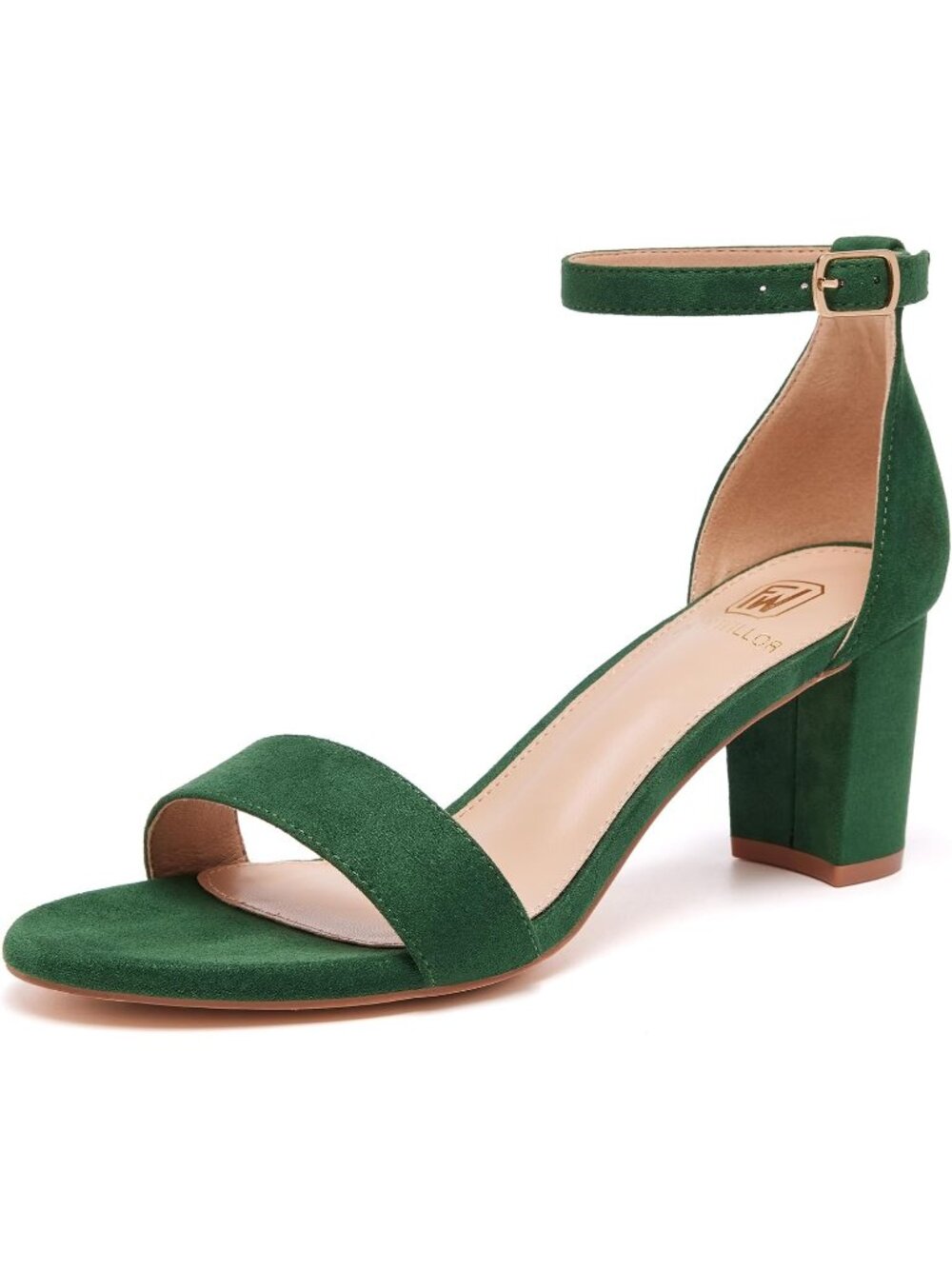 Women's Green Suede Ankle Strap Open Toe Low Chunky Short Block Heel Sandals